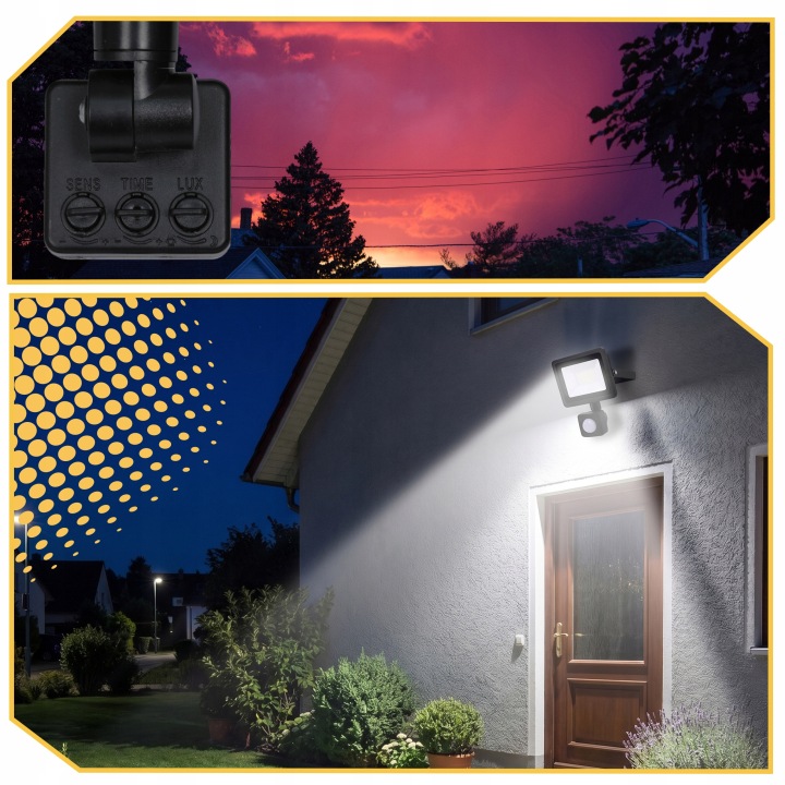 Halogen Naświetlacz LED Smartled 50W czarny z czujnikiem ruchu IP66 4500K Moc znamionowa 50 W
